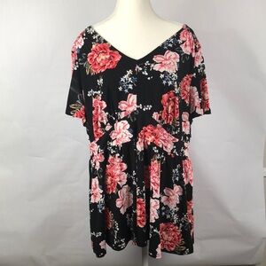 Torrid Women's Black Floral Babydoll Top V-neck Size 2X (2)